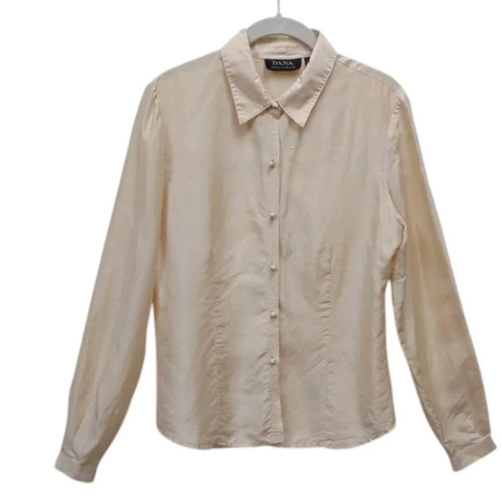 Dana Buchman Vintage All Silk Buttercream Yellow LS BU Asian Inspired Blouse - Picture 1 of 11